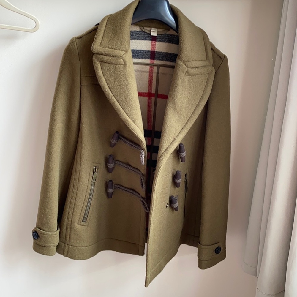 Burberry Brit Women's Green Toggle Detail Wool PeaCoat